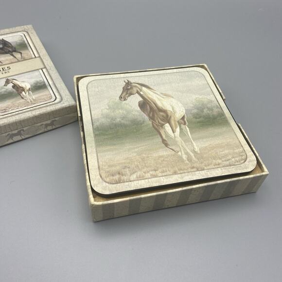 Wild Horses Coasters by Revelations‎ 4 Laminated Wood Natural Cork Base - Picture 2 of 6
